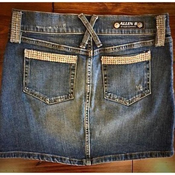 Allen B Schwartz Rhinestone Denim Mini Skirt - Picture 1 of 4